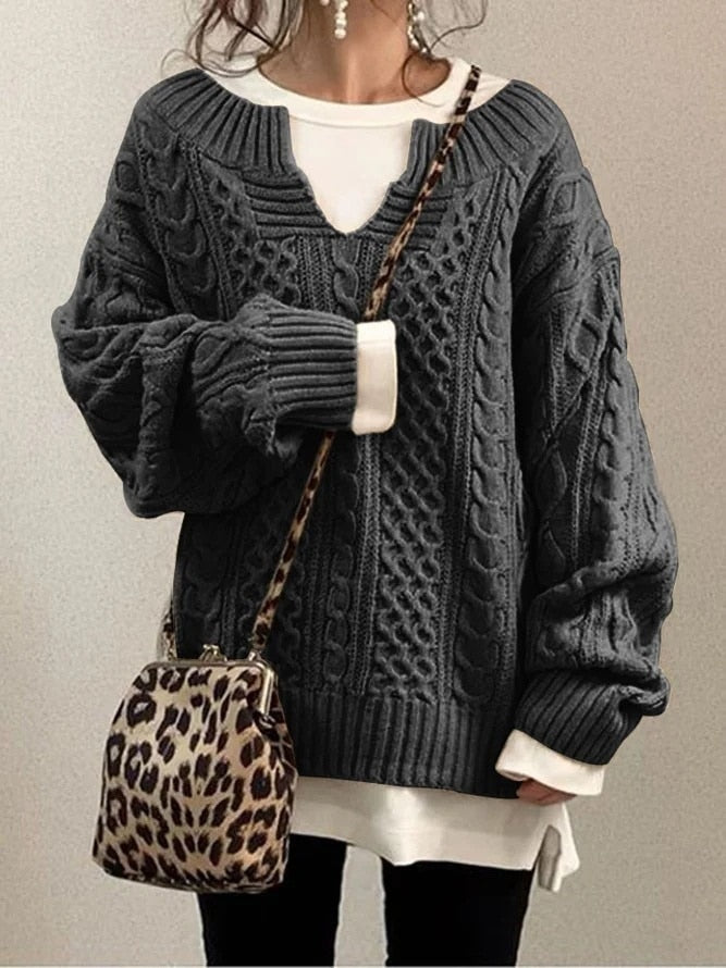 WW | Bequemer Warmer Übergröße Zopfpullover Aus Weichem Material