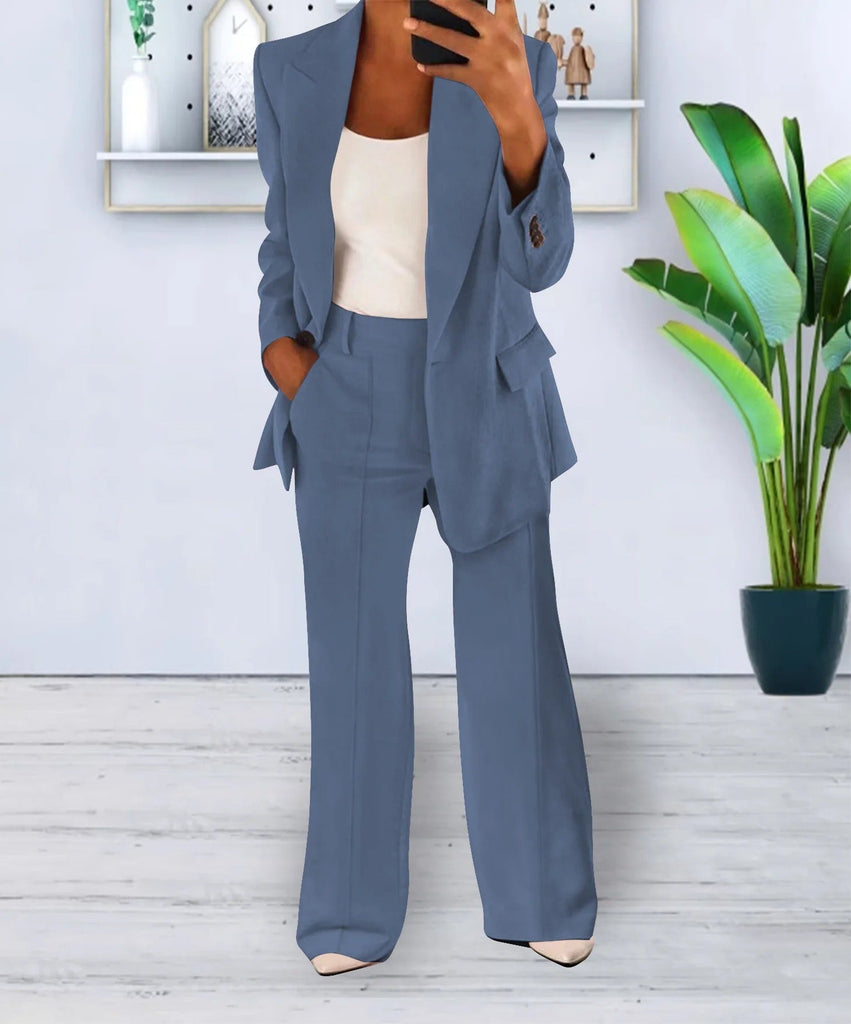 WW | Anzug Blau Jacke mit Einfacher Knopf Hochtaillierte Hosen Weite Beinform