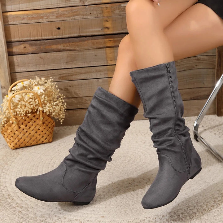 W&W Mode | Damen Stiefel Aus Wildleder Mit Seitlichem Reißverschluss, Wadenlang, Frühlingskollektion