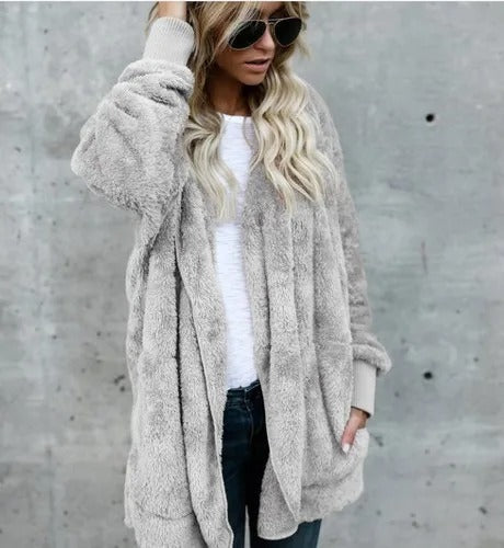 W&W Mode Fleece-Cardigan | Superweicher lässiger Fleece-Cardigan mit Kapuze für Damen