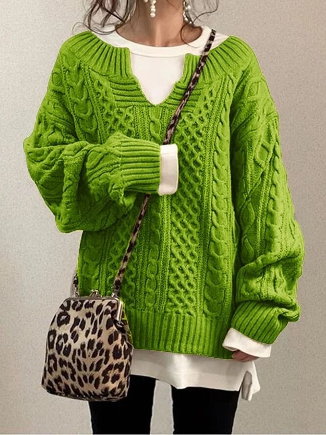 WW | Bequemer Warmer Übergröße Zopfpullover Aus Weichem Material