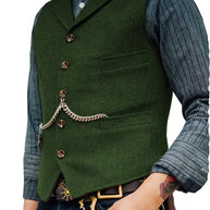 WW | Western Stilvolles Ärmelloses Tweed Weste Für Männer Mit Ketten Design