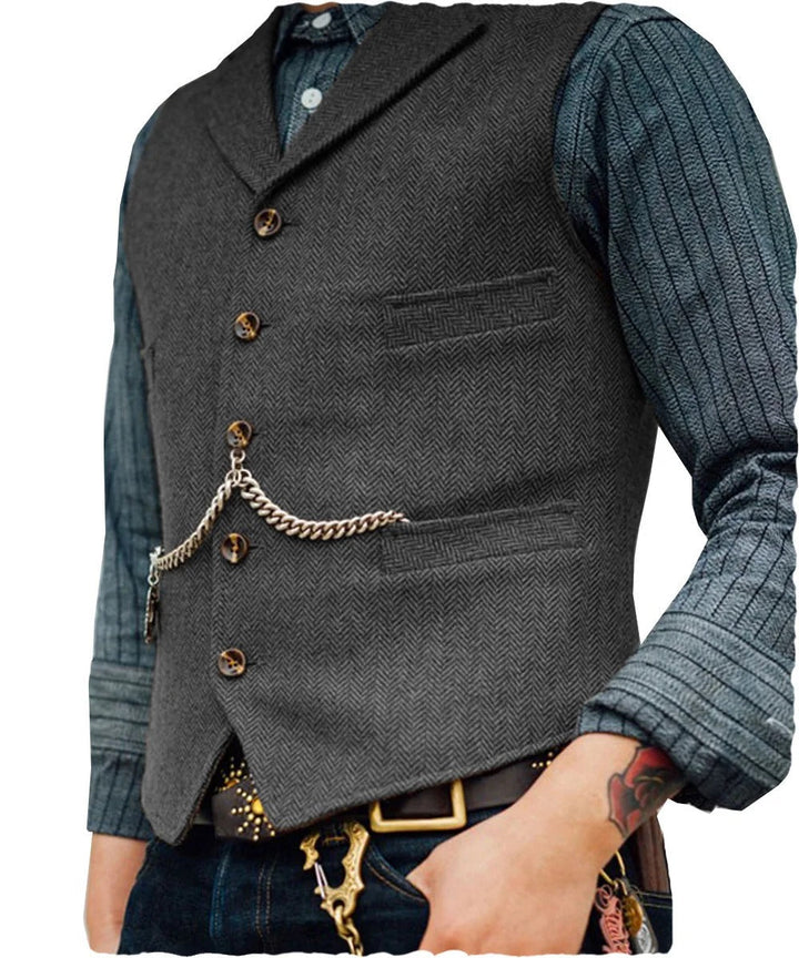 W&W Mode | Western Stilvolles Ärmelloses Tweed Weste Für Männer Mit Ketten Design