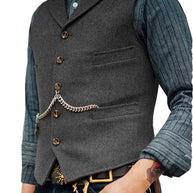 WW | Western Stilvolles Ärmelloses Tweed Weste Für Männer Mit Ketten Design