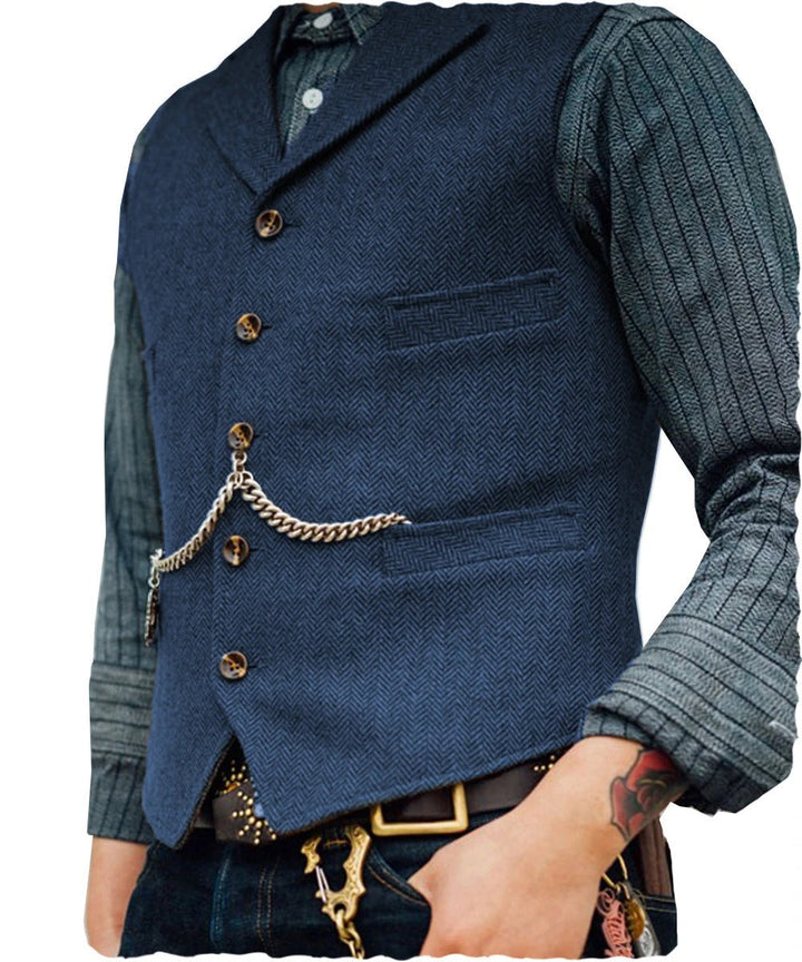 W&W Mode | Western Stilvolles Ärmelloses Tweed Weste Für Männer Mit Ketten Design