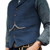 WW | Western Stilvolles Ärmelloses Tweed Weste Für Männer Mit Ketten Design