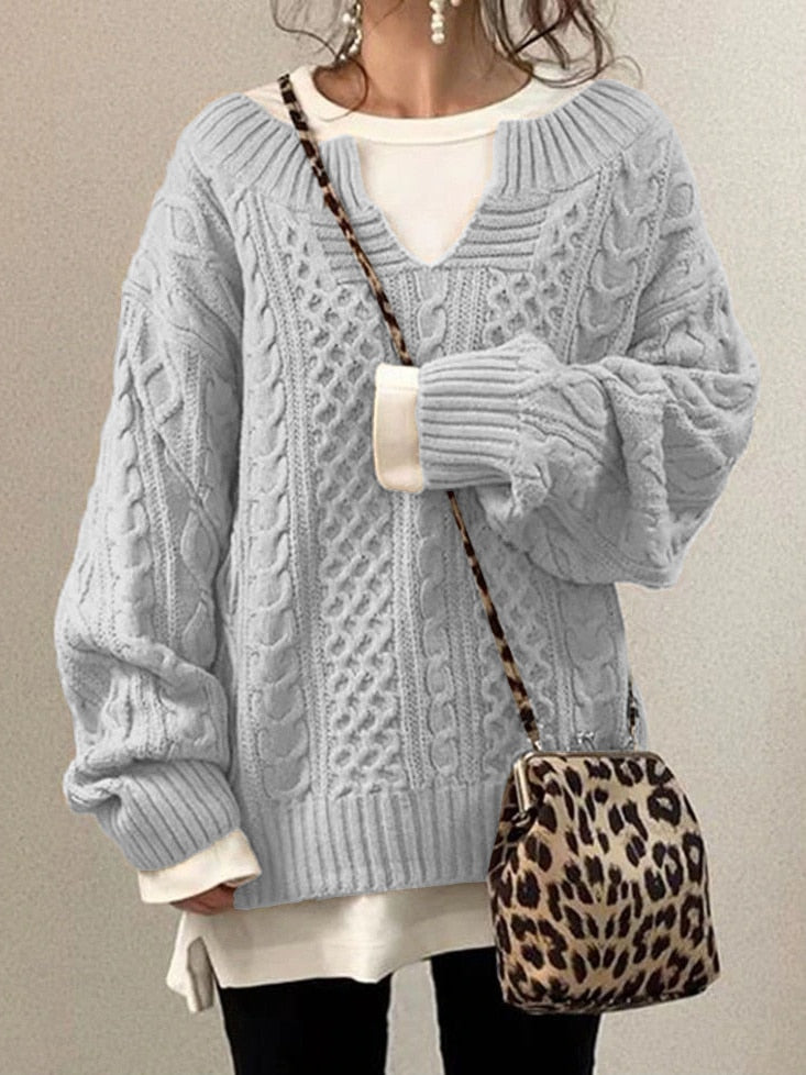 WW | Bequemer Warmer Übergröße Zopfpullover Aus Weichem Material