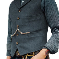 WW | Western Stilvolles Ärmelloses Tweed Weste Für Männer Mit Ketten Design