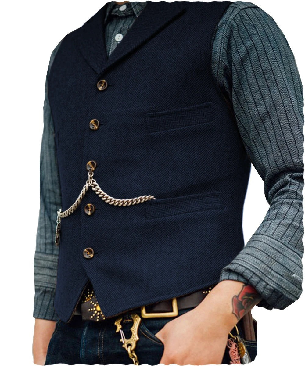 W&W Mode | Western Stilvolles Ärmelloses Tweed Weste Für Männer Mit Ketten Design
