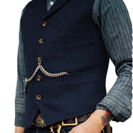 WW | Western Stilvolles Ärmelloses Tweed Weste Für Männer Mit Ketten Design