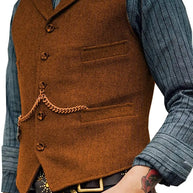 WW | Western Stilvolles Ärmelloses Tweed Weste Für Männer Mit Ketten Design