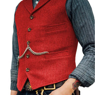 WW | Western Stilvolles Ärmelloses Tweed Weste Für Männer Mit Ketten Design