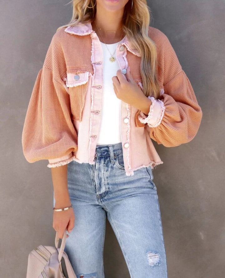 W&W Mode Jacke | Moderne Damenjacke mit Rippensamt in Pastellfarben