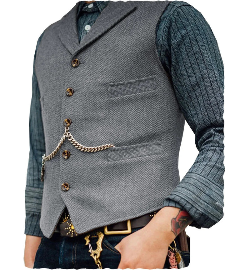 W&W Mode | Western Stilvolles Ärmelloses Tweed Weste Für Männer Mit Ketten Design
