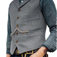 WW | Western Stilvolles Ärmelloses Tweed Weste Für Männer Mit Ketten Design