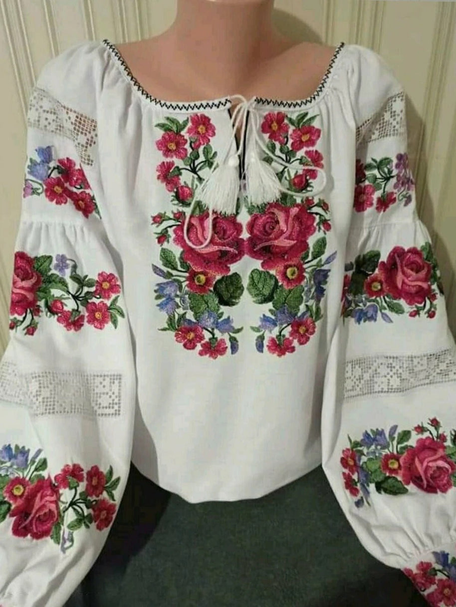 WW | Boho Bluse Mit Blumendruck Und Laternenärmeln