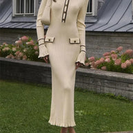 WW | Elegantes Strick Mantelanzug Kleid Mit Hoher Taille