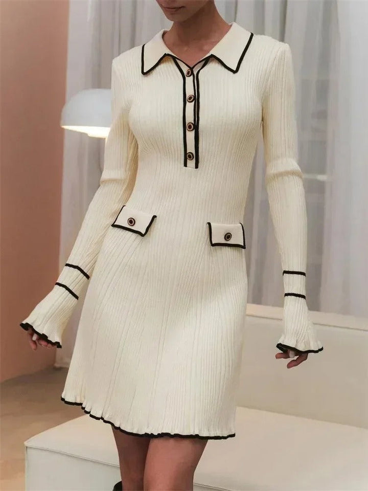 W&W Mode | Elegantes Strick Mantelanzug Kleid Mit Hoher Taille