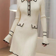 WW | Elegantes Strick Mantelanzug Kleid Mit Hoher Taille