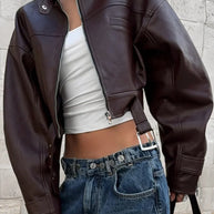 WW | Biker Stehkragen Reißverschluss Lederjacke