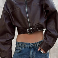WW | Biker Stehkragen Reißverschluss Lederjacke