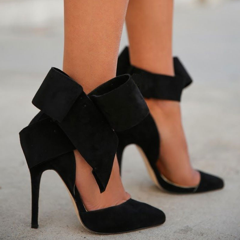 WW | Weinlese Wildleder Stiletto Heels Mit Spitzer Zehe Und Knöchelriemen