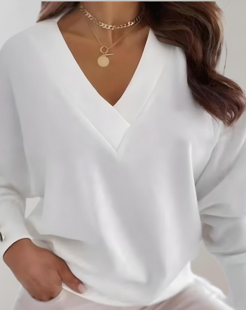 WW | Pullover Einfach mit V-Hals und Knöpfen An Den Ärmeln
