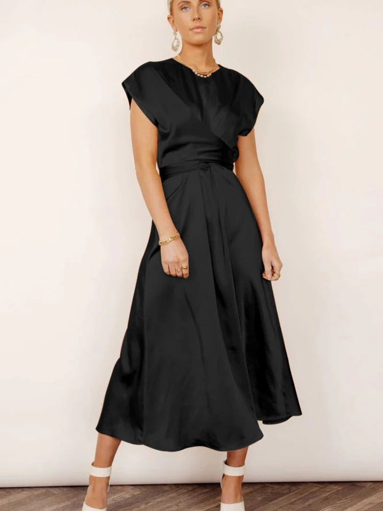 W&W Mode | Elegantes Satin-Wickel-Midi-Kleid für Damen