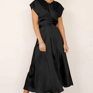 WW | Elegantes Satin-Wickel-Midi-Kleid für Damen