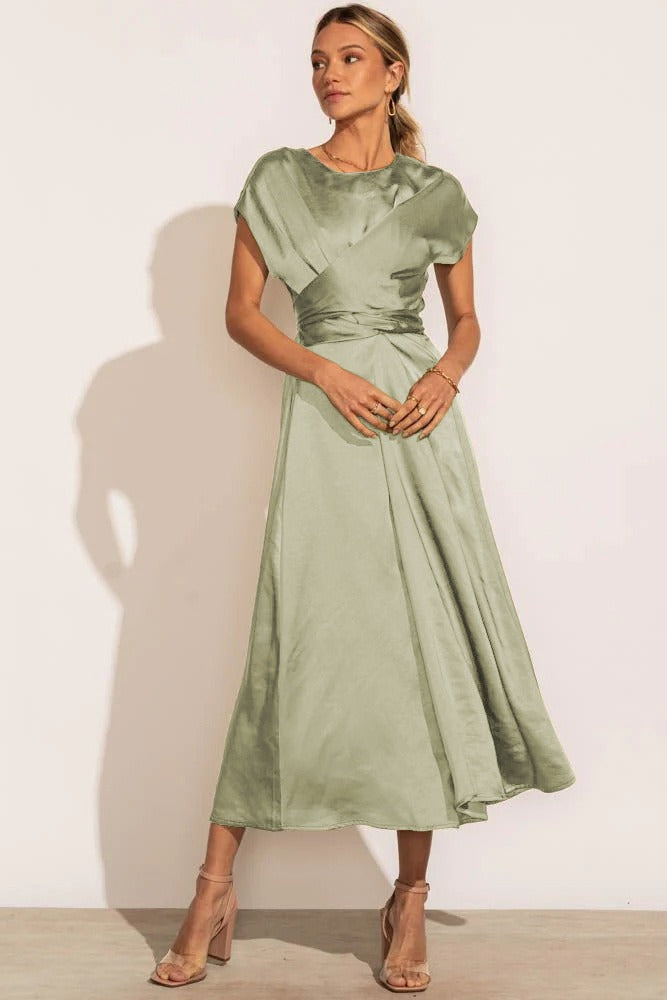W&W Mode | Elegantes Satin-Wickel-Midi-Kleid für Damen