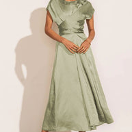 WW | Elegantes Satin-Wickel-Midi-Kleid für Damen