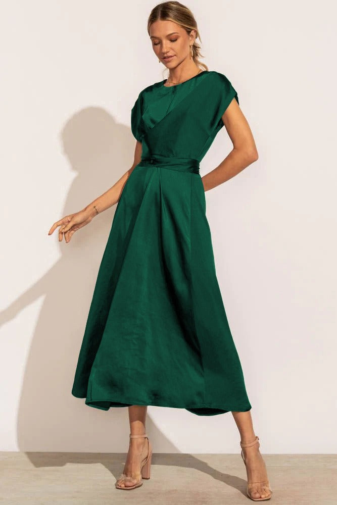 WW | Elegantes Satin-Wickel-Midi-Kleid für Damen