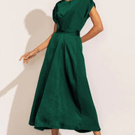 WW | Elegantes Satin-Wickel-Midi-Kleid für Damen