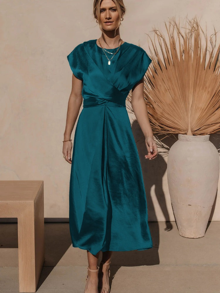 W&W Mode | Elegantes Satin-Wickel-Midi-Kleid für Damen