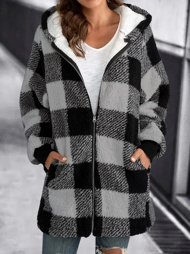 W&W Mode | Karo-Hoodie-Jacke Für Frauen