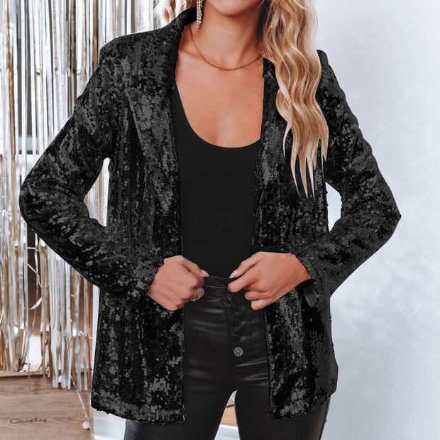 WW | Stilvolle Winter Schicke Glitzer Blazer Für Frauen