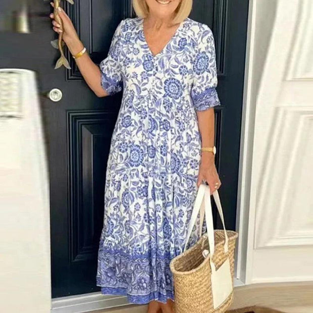 WW | Florale V-Ausschnitt Maxi-Kleid für Frauen