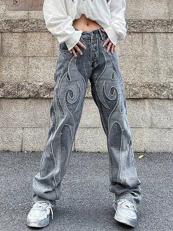 WW | Gewaschene Stickerei Boyfriendjeans