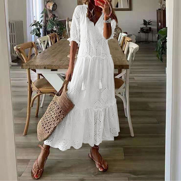WW | Weiß Plus-Size Rüschenkleid