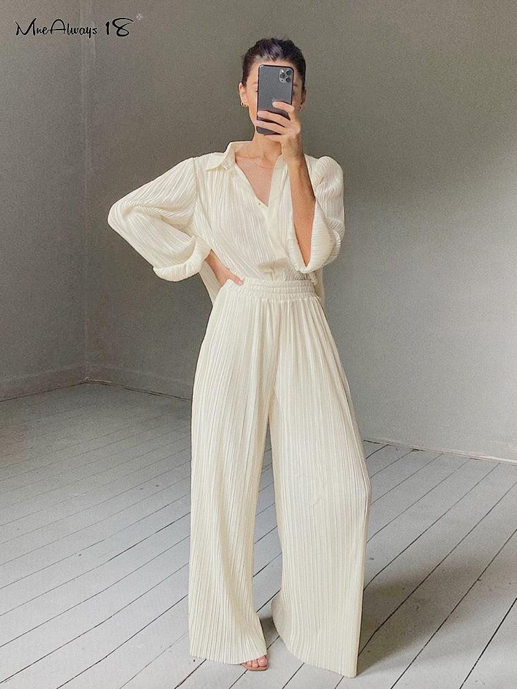 WW | Weite Beinform Plissierte Hose