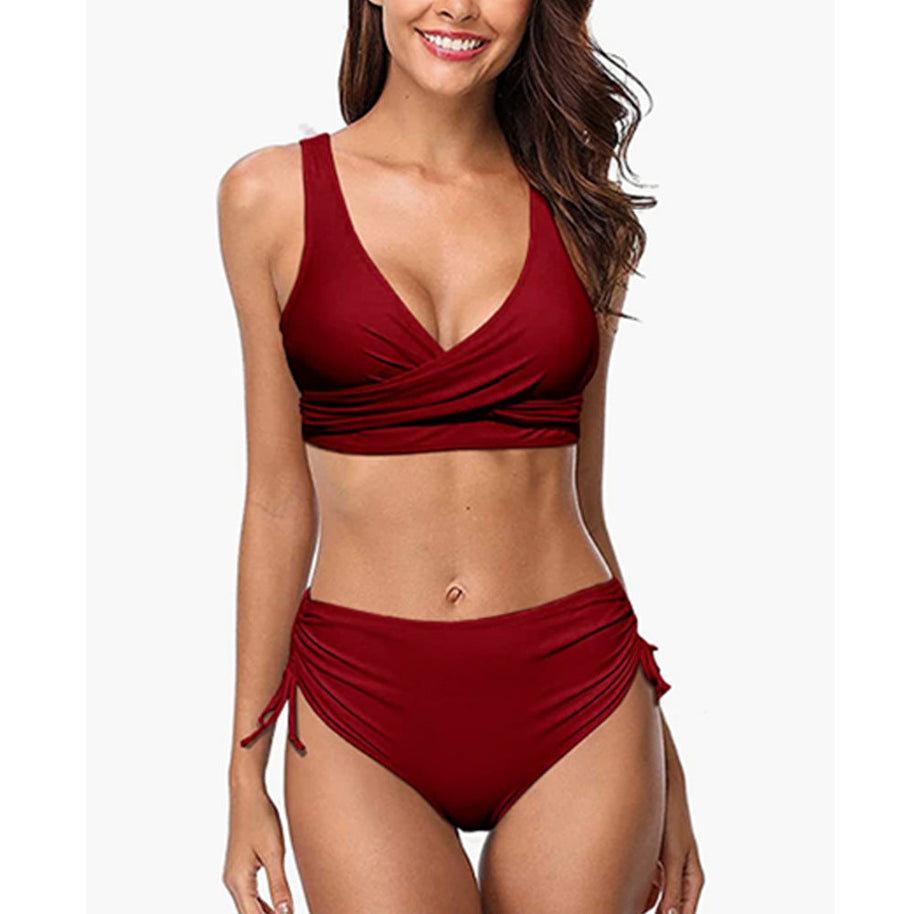 WW | Bikini Set Hochtaillierte Hose V-Ausschnitt Wickel-Oberteil Verstellbar & Unterstützende Passform