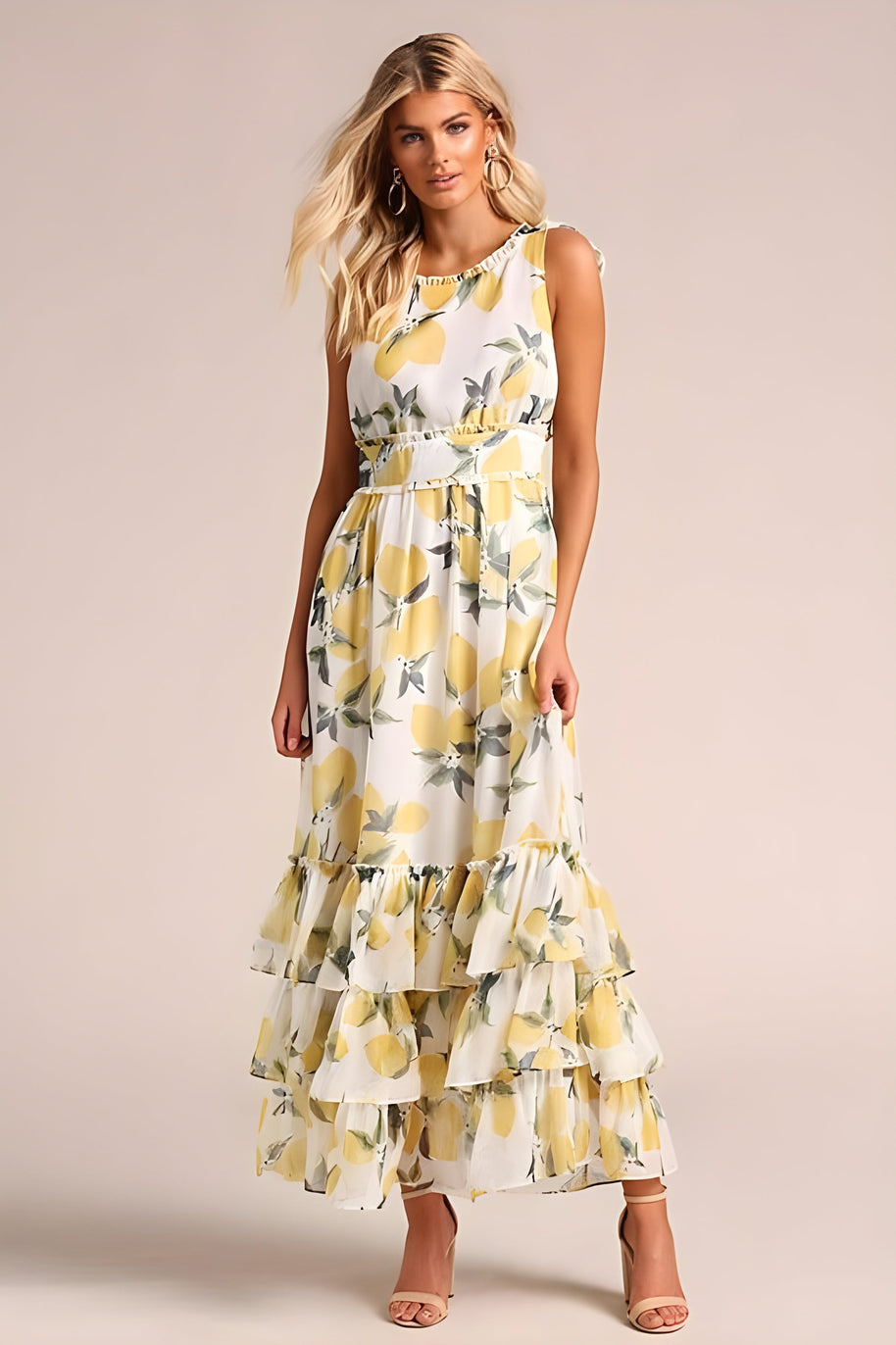 WW | Gestufte Volant Ärmlose Maxi Sommerkleid Berlina
