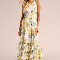 WW | Gestufte Volant Ärmlose Maxi Sommerkleid Berlina