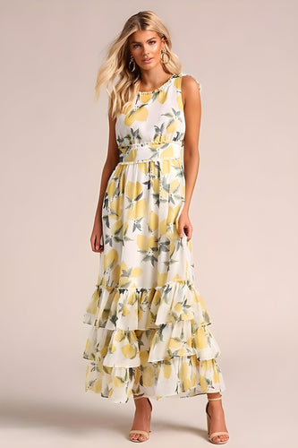 WW | Gestufte Volant Ärmlose Maxi Sommerkleid Berlina