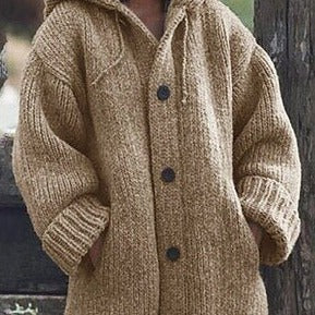 W&W Mode Hutkragen Schlichte, locker sitzende, langärmelige Strickjacke
