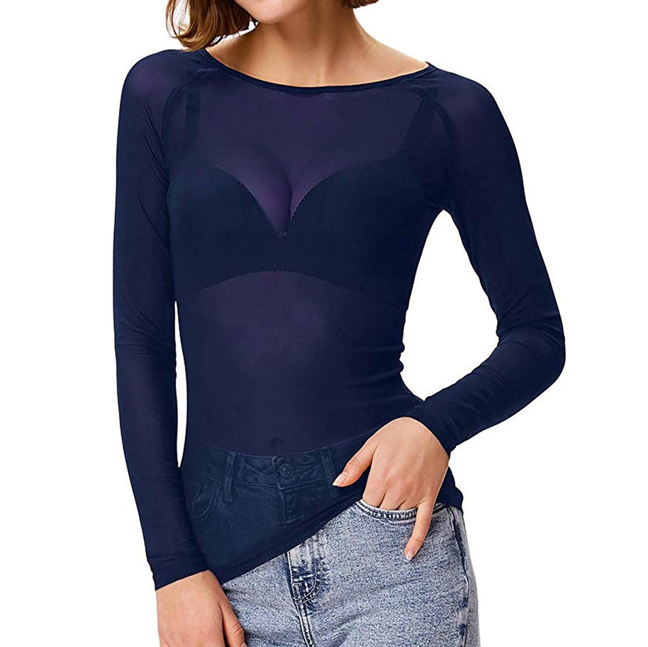 WW | Transparente Mesh Langarm Top Für Damen