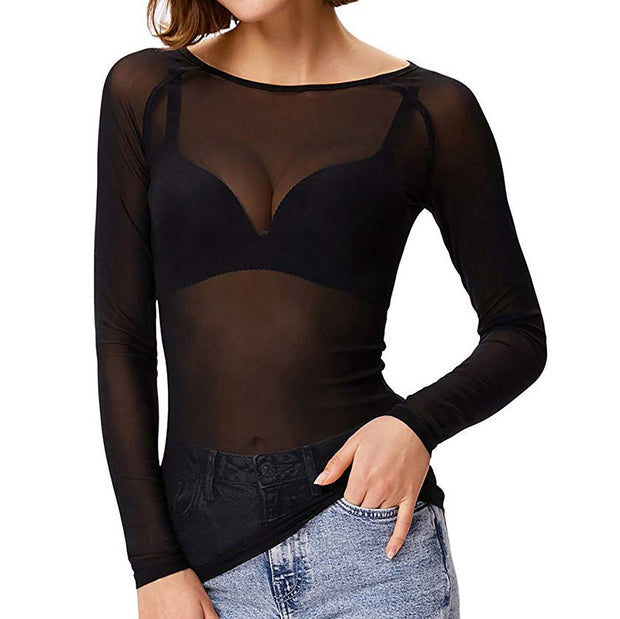 WW | Transparente Mesh Langarm Top Für Damen