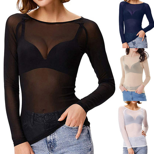 WW | Transparente Mesh Langarm Top Für Damen