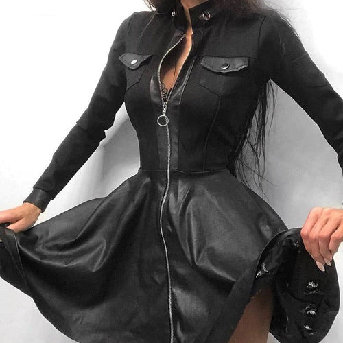 W&W Mode Leder-Reißverschluss Minikleid