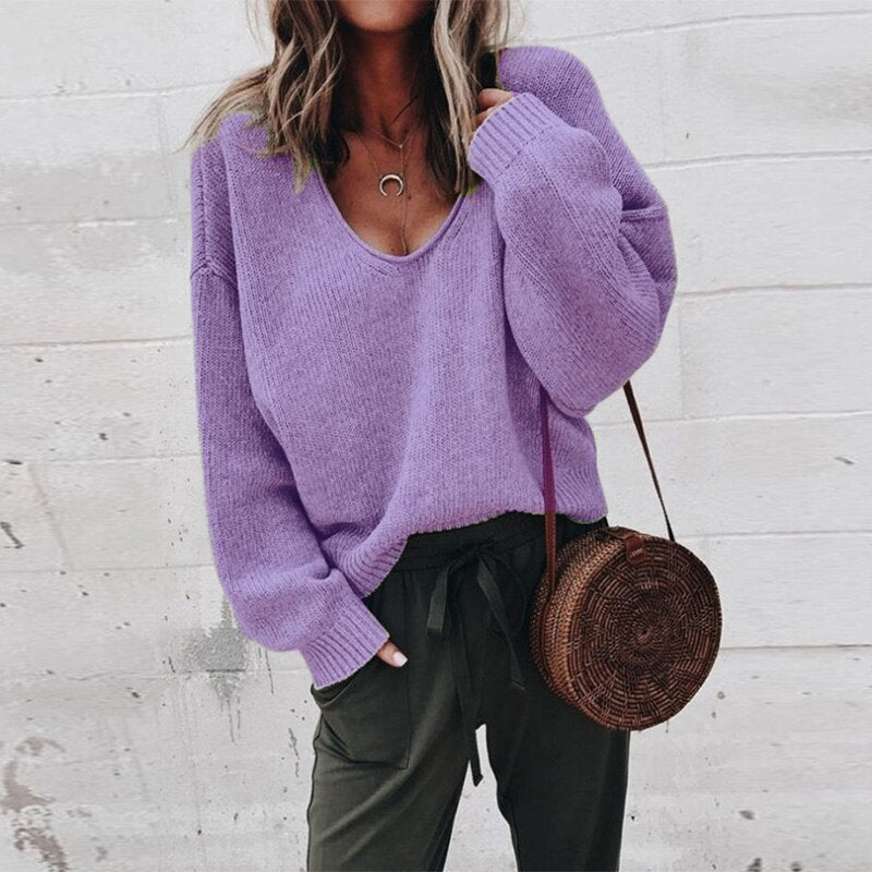 W&W Mode | Elegante Bequeme V-Ausschnitt Pullover Für Frauen